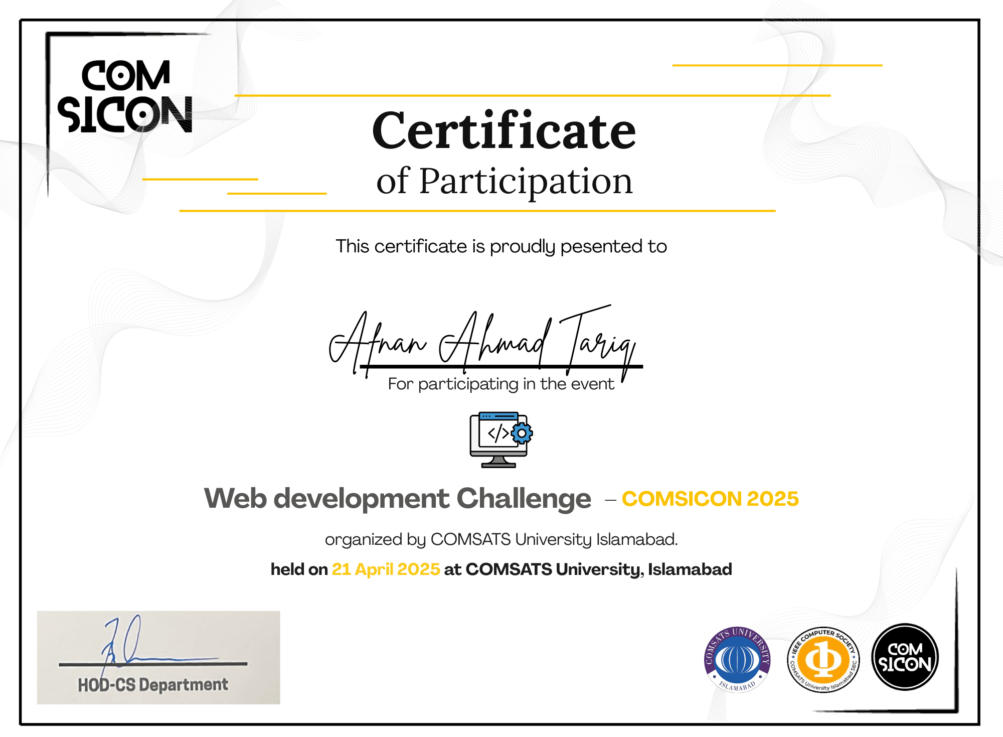 Certificate of Participation - Web Development Competition credential