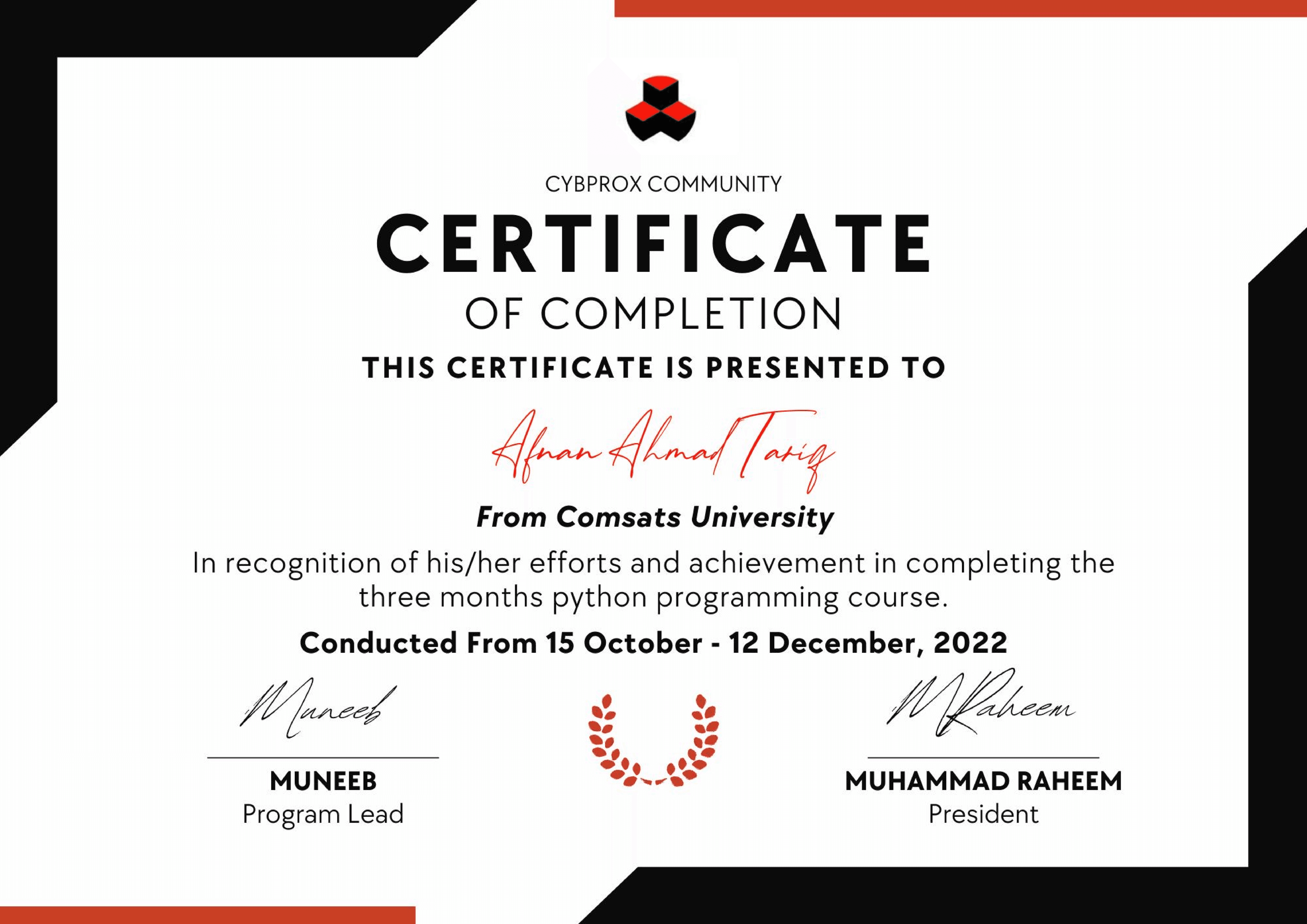 Certificate of Completion - Programming Course credential